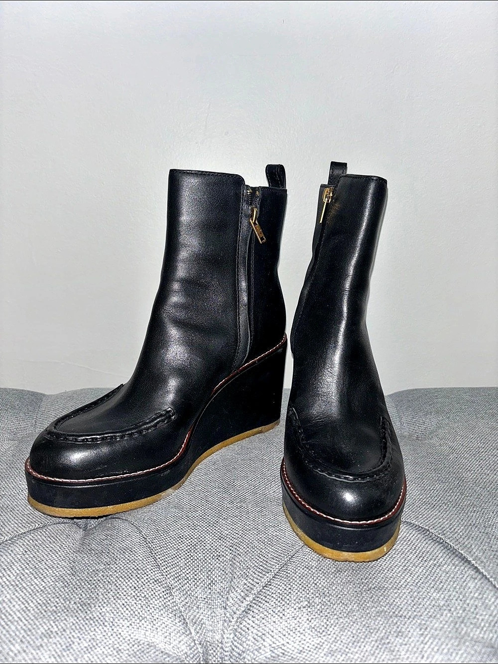 Coach Brady Bootie Black Wedge Heel Boots